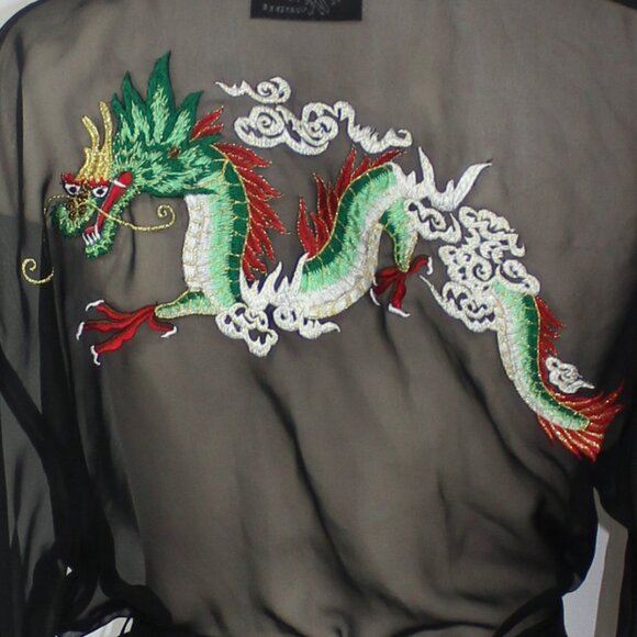 Marilyn Monroe by Warner's Womens  Black Sheet Dragon Embroidered Robe sz Medium - Picture 7 of 9